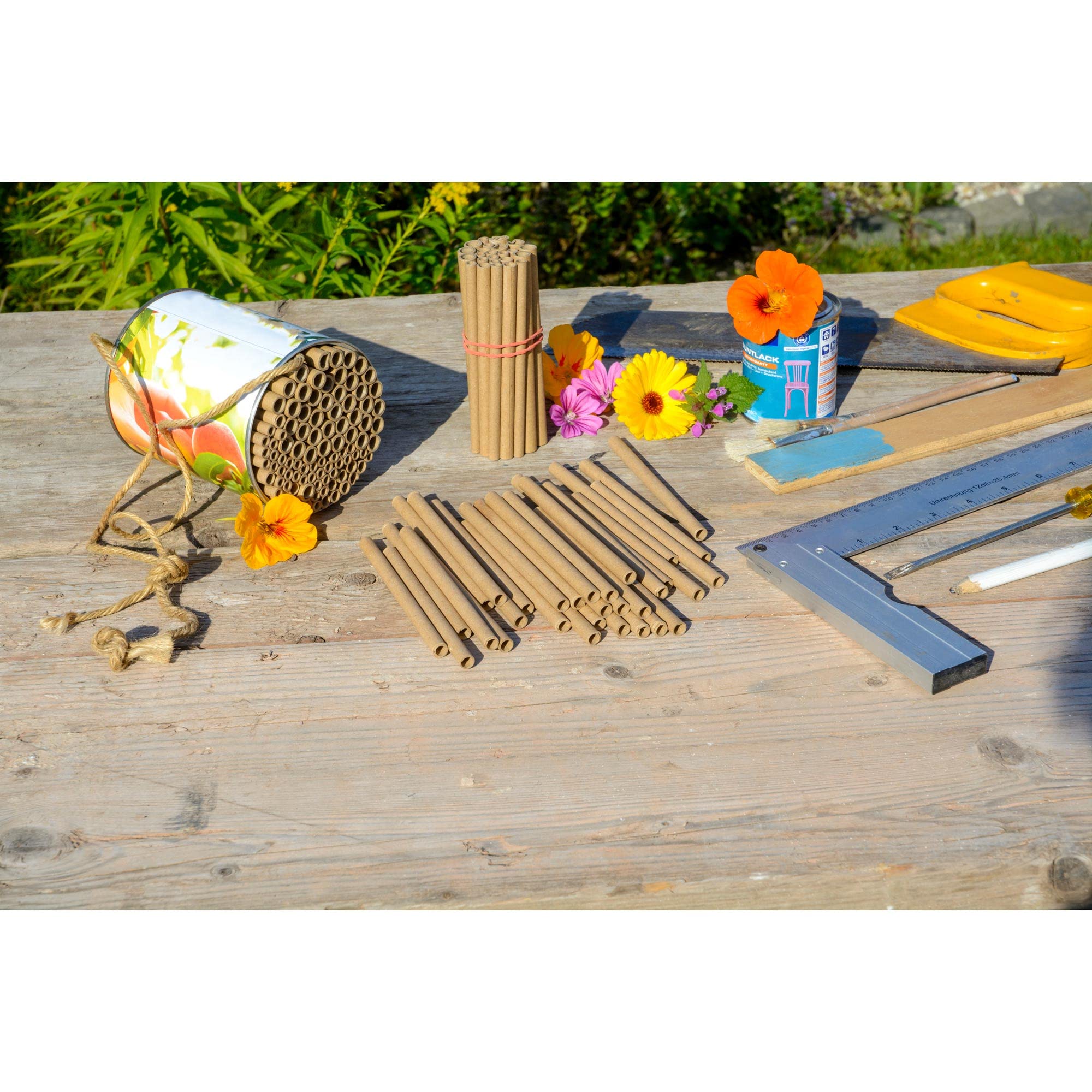 dobar® 22890e Pappröhrchen 450er Set - Füllung für Bienenhotels aus 100% recyceltem Altpapier - Wildbienen Nisthilfen Papphülsen Made in Germany - inkl. Wildblumenmischung - Ø8 Ø6 Ø4 mm & 12 cm lang