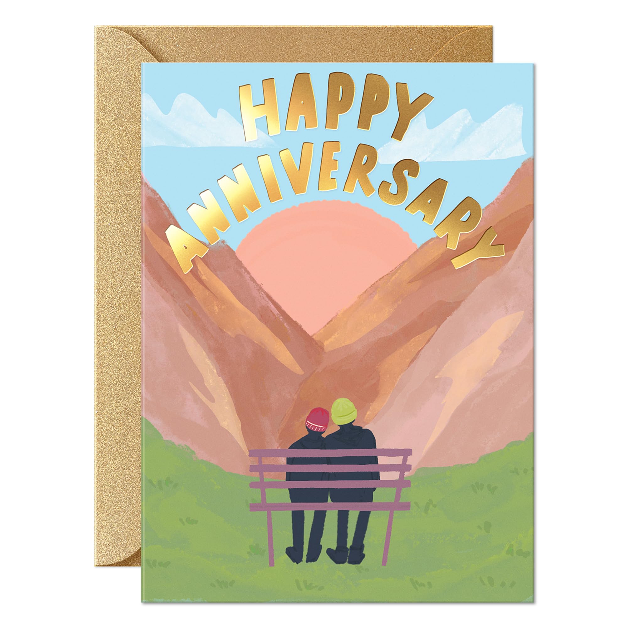 Sweetzer & Orange Elegant Gold Foil Anniversary Card – 5”x7 Premium Thick Cardstock with Gold Kraft Envelope & Sealing Sticker – Romantic Greeting