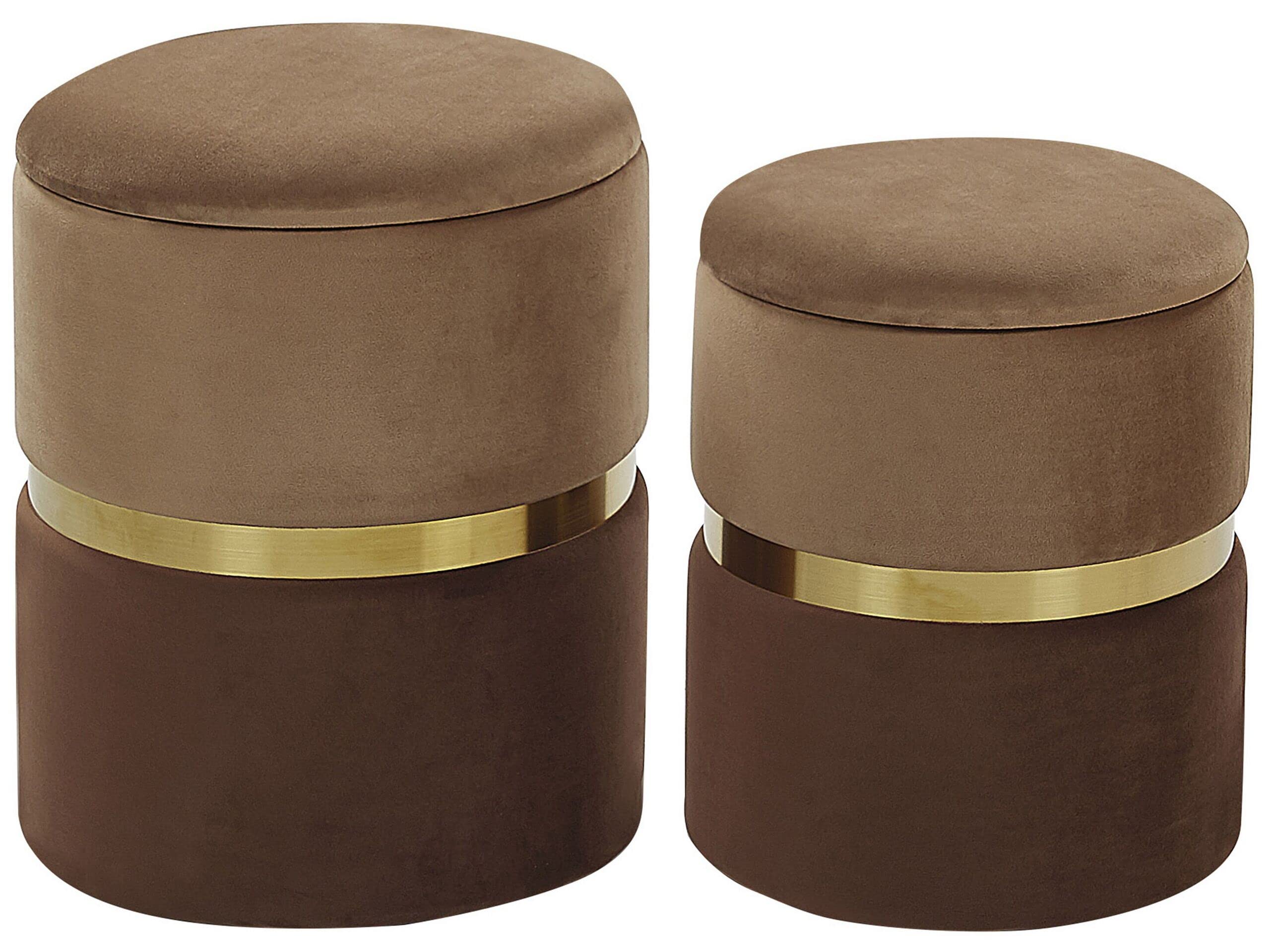 Set of 2 Storage Pouffes Velvet Compartments Light and Dark Brown Wichita