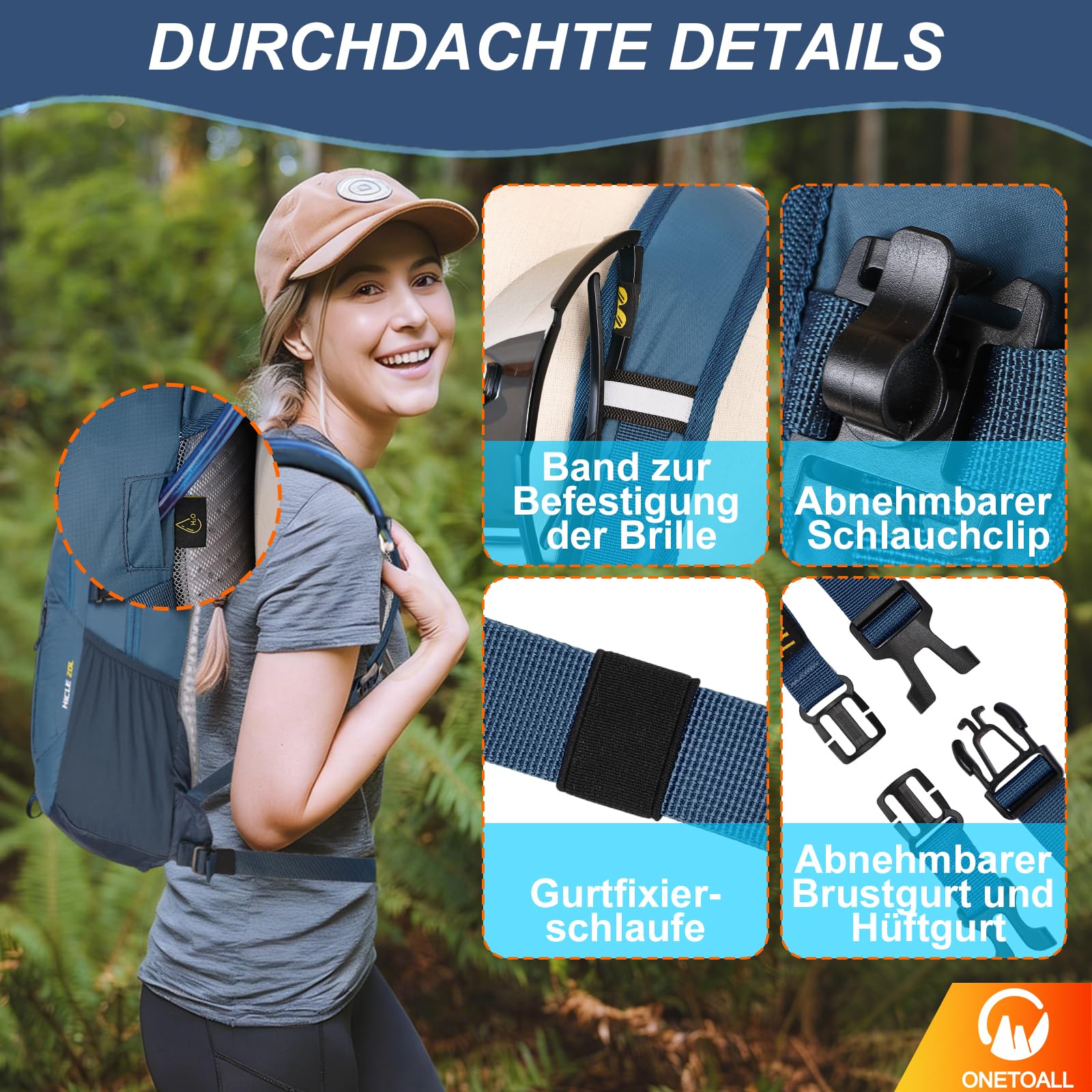 Wanderrucksack Damen, Diebstahlsicherer Tagesrucksack Damen, Wasserdichter Fahrrad Rucksack mit Rückenbelüftung zum Wandern Tagestour Radfahren Reisen Pendeln