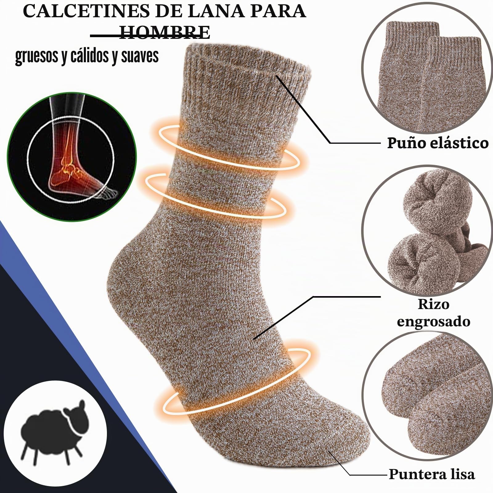 VoJoPi Calcetines Térmicos Hombre, 5 Pares Calcetines Hombre Invierno con Rizo Suave, Cómodos y Transpirables para Senderismo Running Esquiar Deportes, Talla 39-45