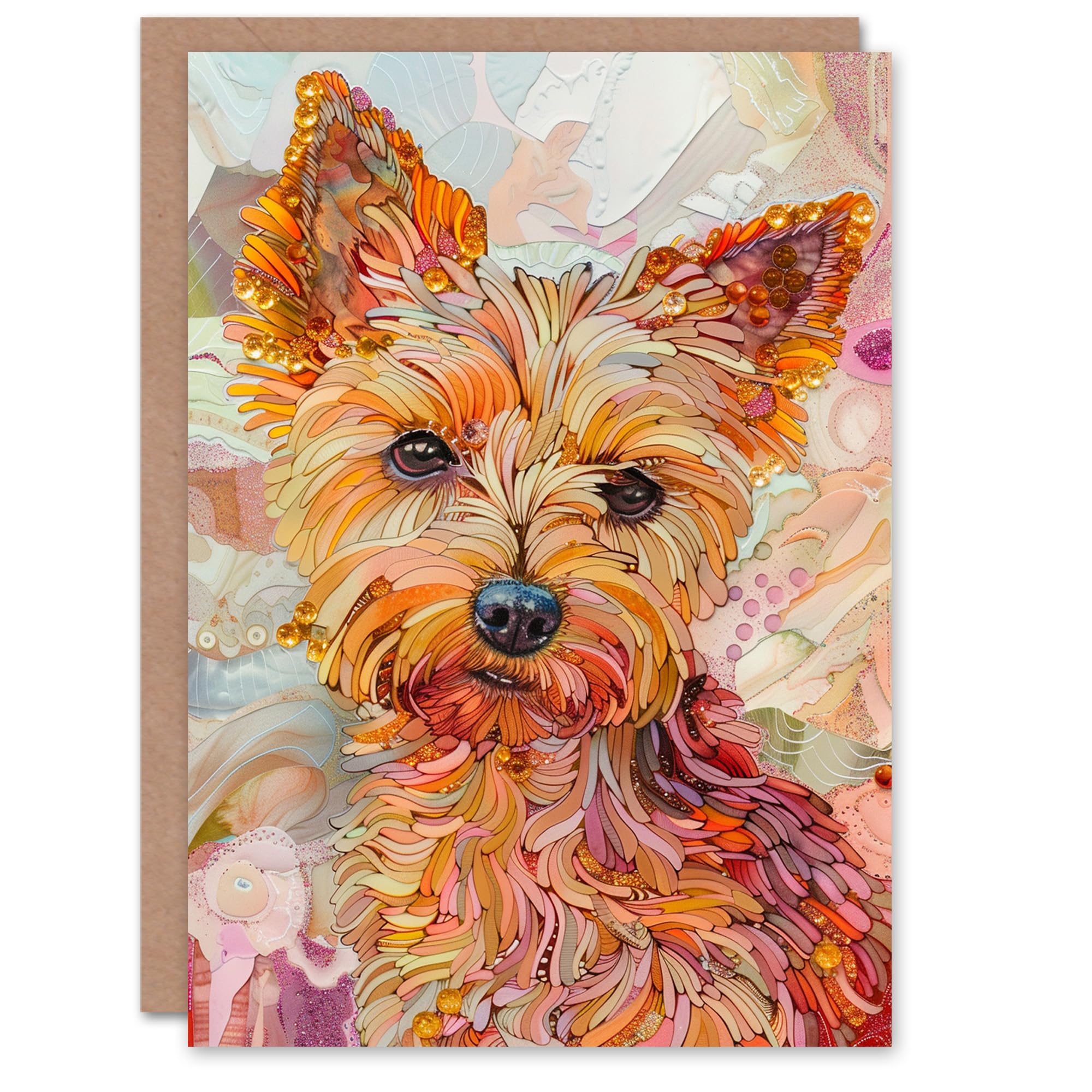 Artery8 Birthday Card Yorkshire Terrier Dog Lover Cute Fractal Portrait For Her Gran Sister Niece Daughter Wife Woman Greeting Card