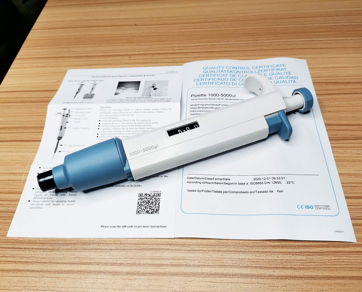 Einkanal-Pipette, einstellbares Volumen, 1000–5000 μL