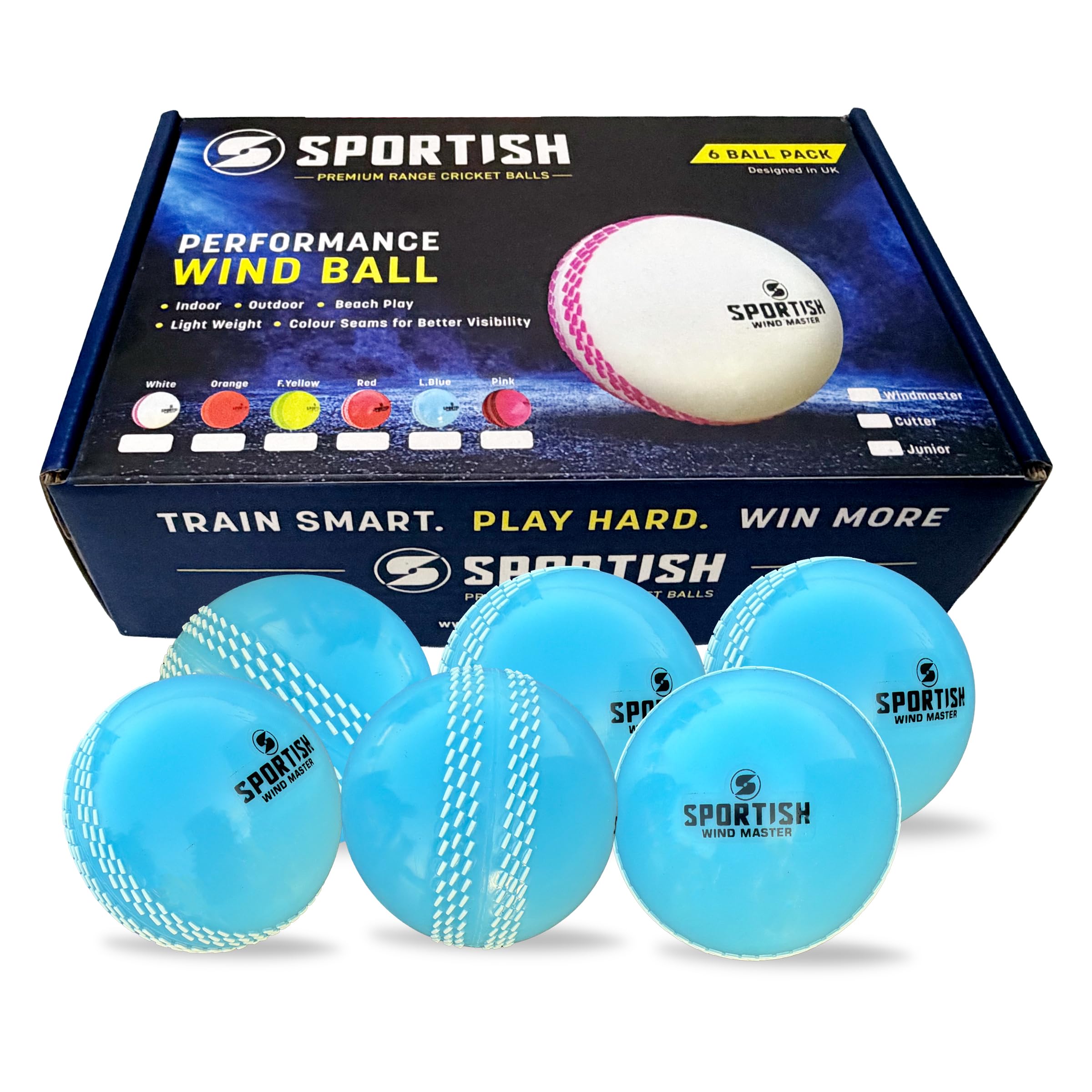 SPORTISH Soft Wind Cricket Ball Pack of 6 - Light Blue Practice Net Ball