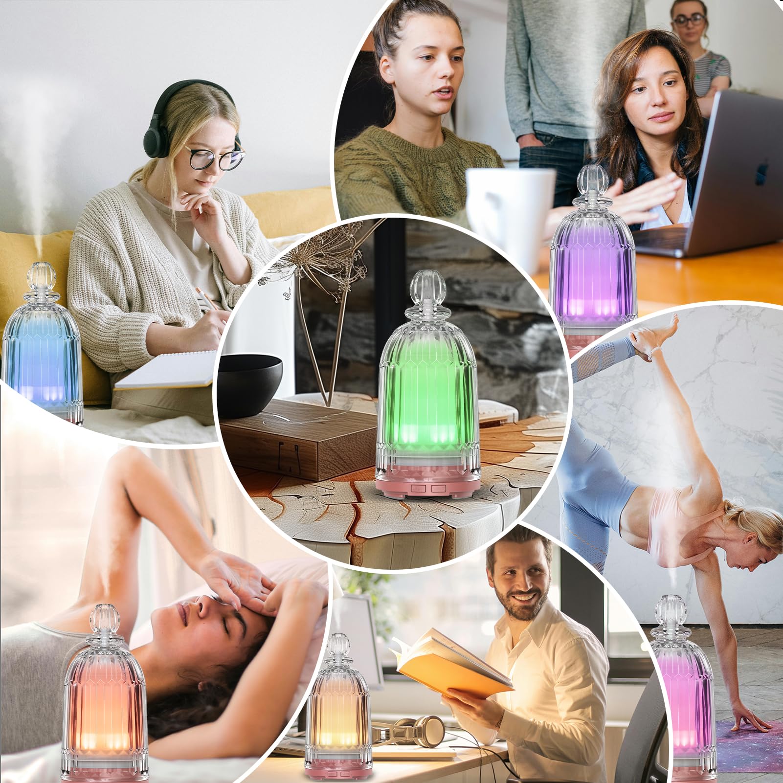 Diffusore di oli essenziali, diffusore ad ultrasuoni per aromaterapia, umidificatore a nebbia fredda, con luci LED a 7 colori, spegnimento automatico, per casa, ufficio, spa, 120 ml