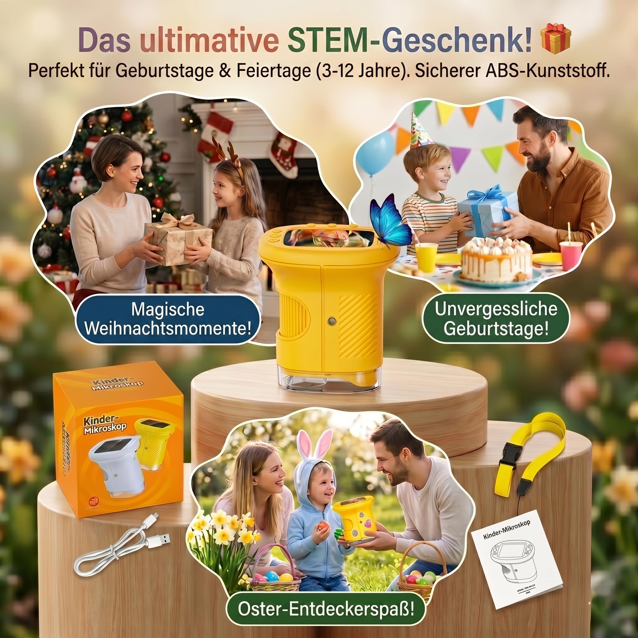 Mikroskop für Kinder, Digitales 4K Taschenmikroskop mit 2,4" IPS Display 1000X Vergrößerung, Elektronische Lupe 8 LED Foto Video, Mint Spielzeug Geburtstagsgeschenk Jungen Mädchen 3-12 Jahre