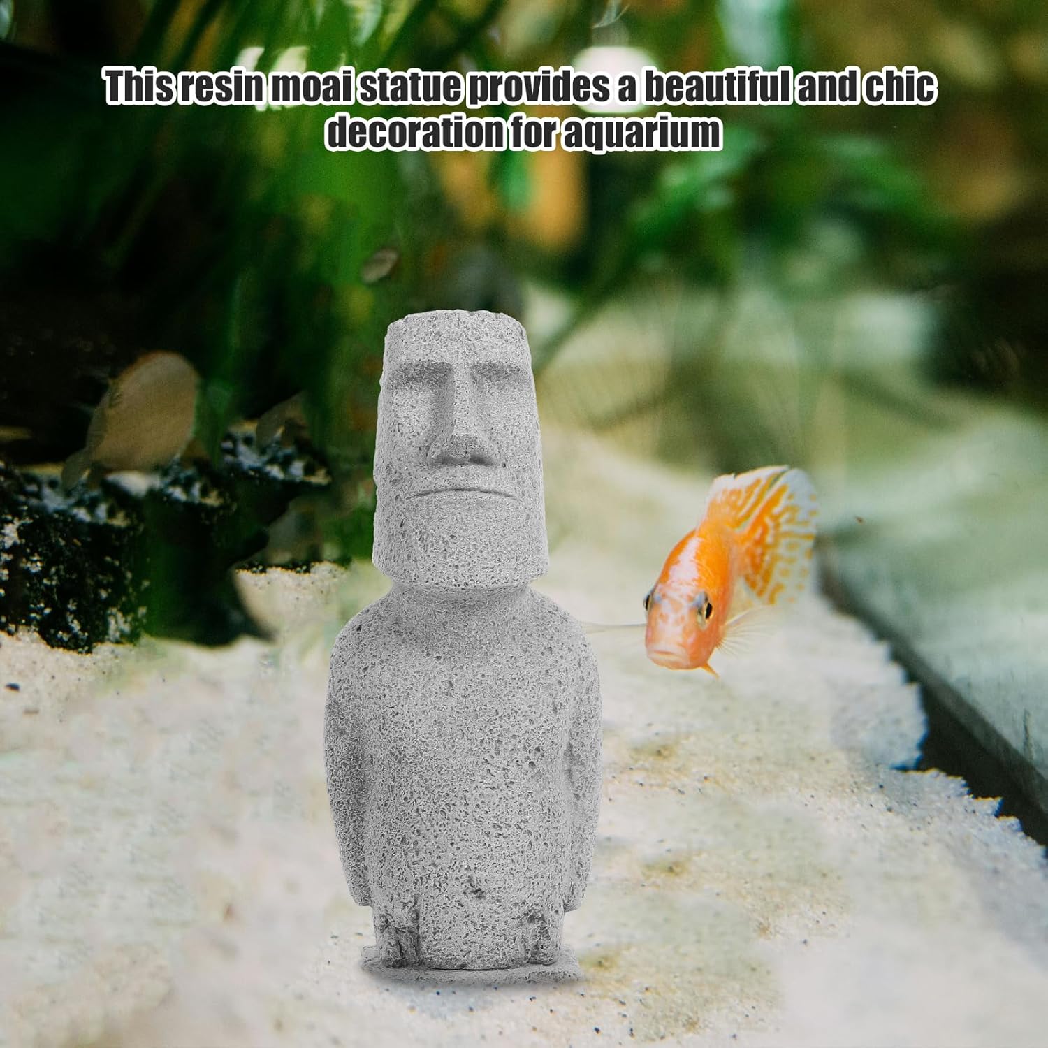 LOGOFUN Underwater Moai Statue Easter Island Statue Decorative Moai Sculpture Ornament for Garden Fish Tank Landscape Decoration - Large