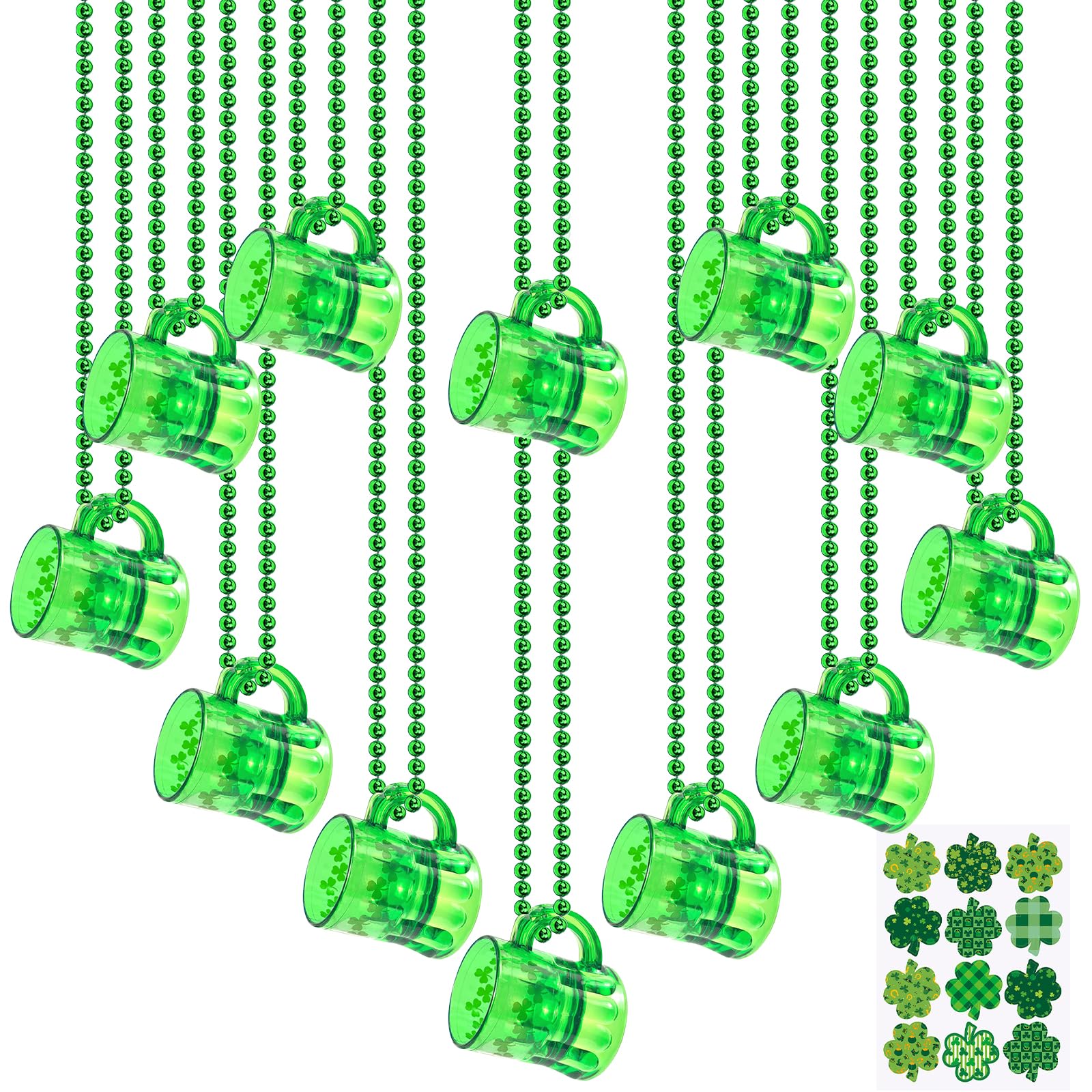 Hiwtonk 13Pcs St Patricks Day Shot Glasses Bead Necklaces for Women Men Irish Gifts St Patricks Day Accessories Party Favor Supplies