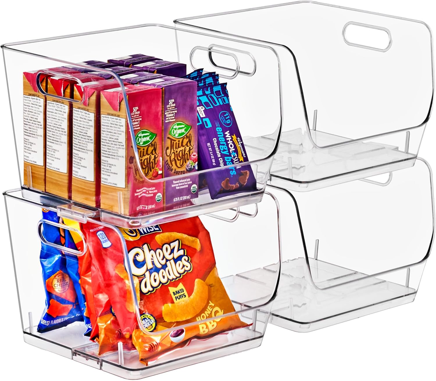 Sorbus Stackable Storage Bins Open Front, Clear Stackable Storage Bins, Pantry Bins for Storage and Organization, Acrylic Stackable Bins for Kitchen, Clear Pantry Organizer Bins (Medium Sqware 4 Pack)