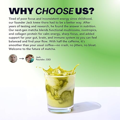 Miniatura 6 de Everyday Dose Mushroom Matcha+ Polvo de matcha de grado ceremonial, té japonés con colágeno alimentado con pasto, melena de león, chaga, L-teanina,