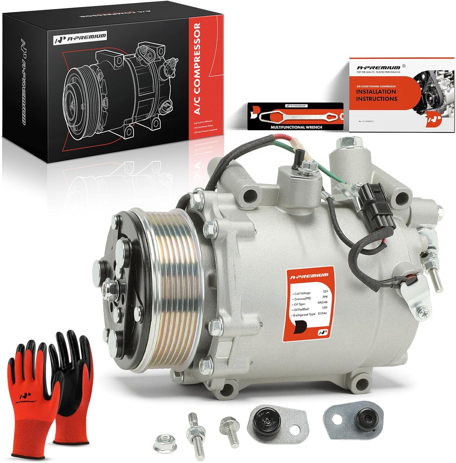 A-Premium Air Conditioner AC Compressor with A/C Clutch Compatible with Nissan Versa 2020-2023 & Acura TSX 2009, TSX 2.4L 2010-2014, with 7-Groove Pulley