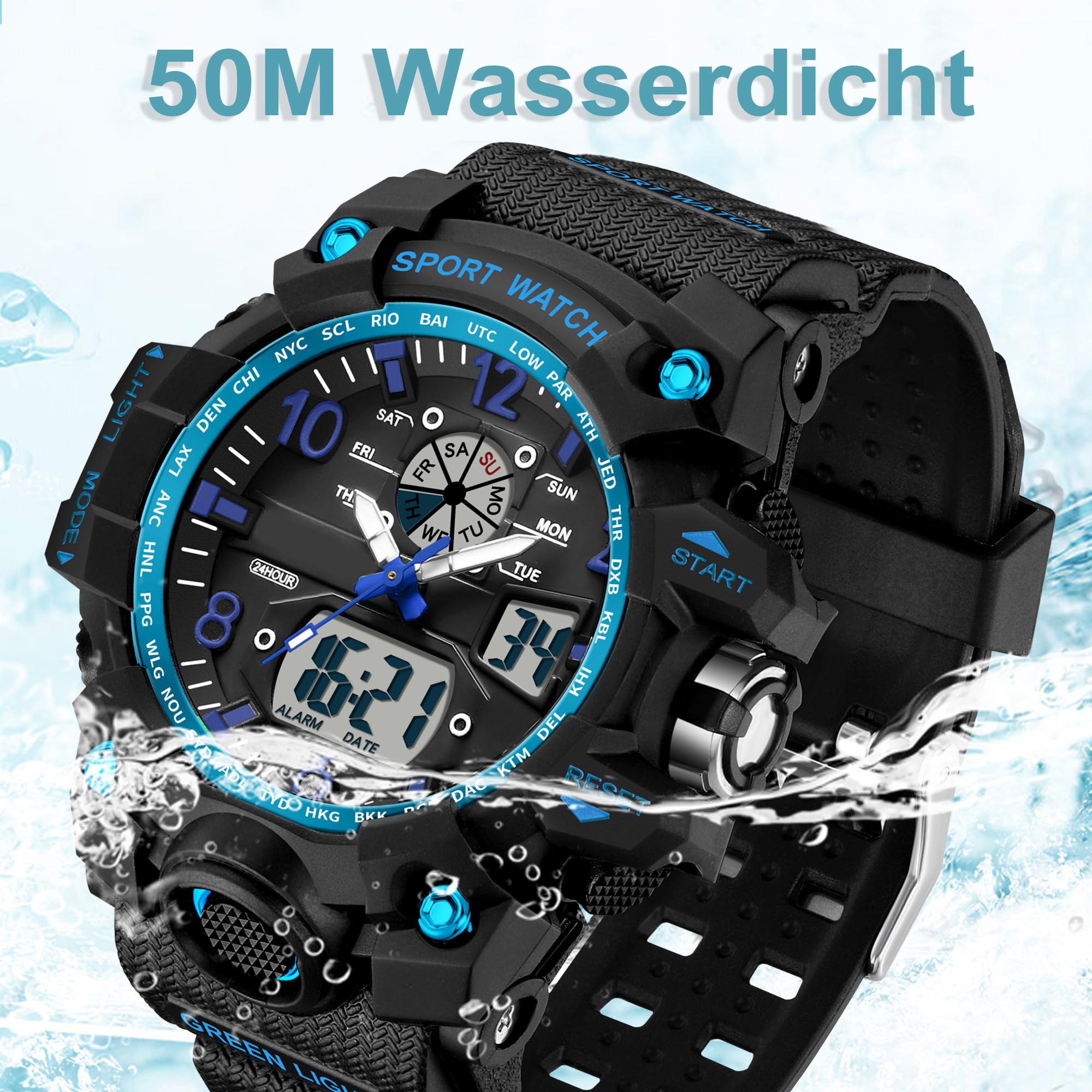 Reloj de pulsera digital deportivo para mujer, resistente al agua, 5 ATM, reloj digital para niños, analógico, digital, deportivo, LED, multifunción, con alarma, fecha, cronómetro, para exteriores