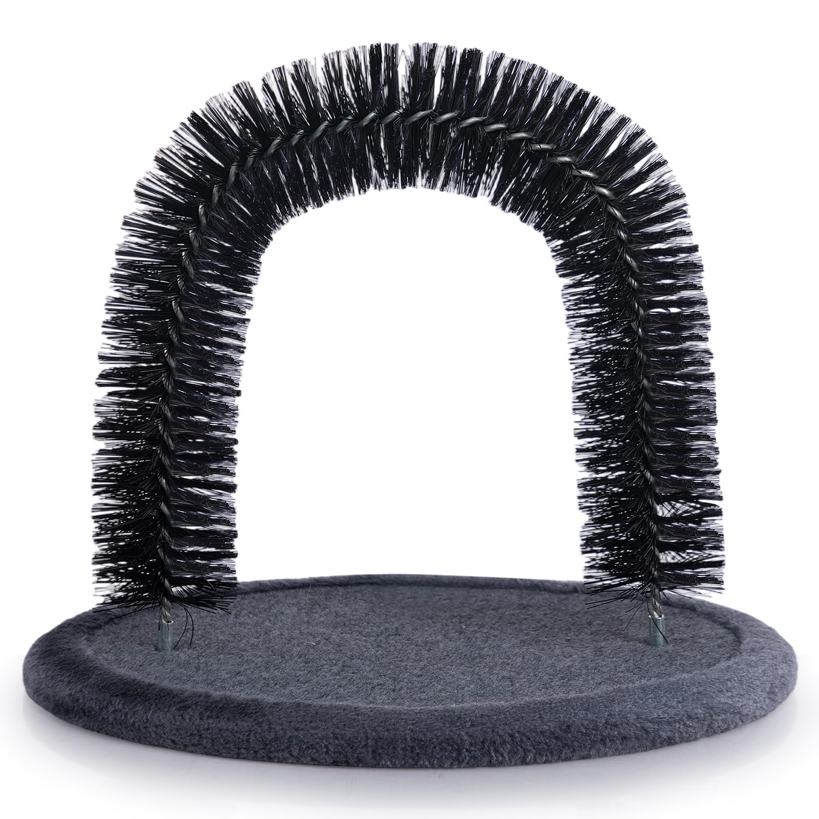 Hollypet Self Grooming Massager and Scratcher Toy - Cat Arch Brush for Back Grooming, Hair Cleaner Pads, Dark Gray