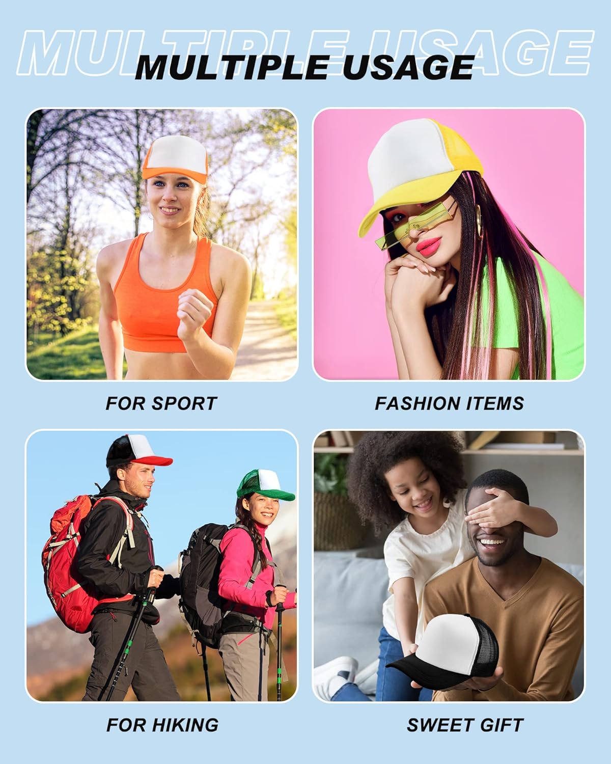 48 Pcs Sublimation Trucker Hat Bulk Unisex Blank Mesh Baseball Caps with 16 Colors DIY Adjustable Plain Polyester Colored Summer Trucker Caps for Men Women Embroidery Printing Outdoor Sports