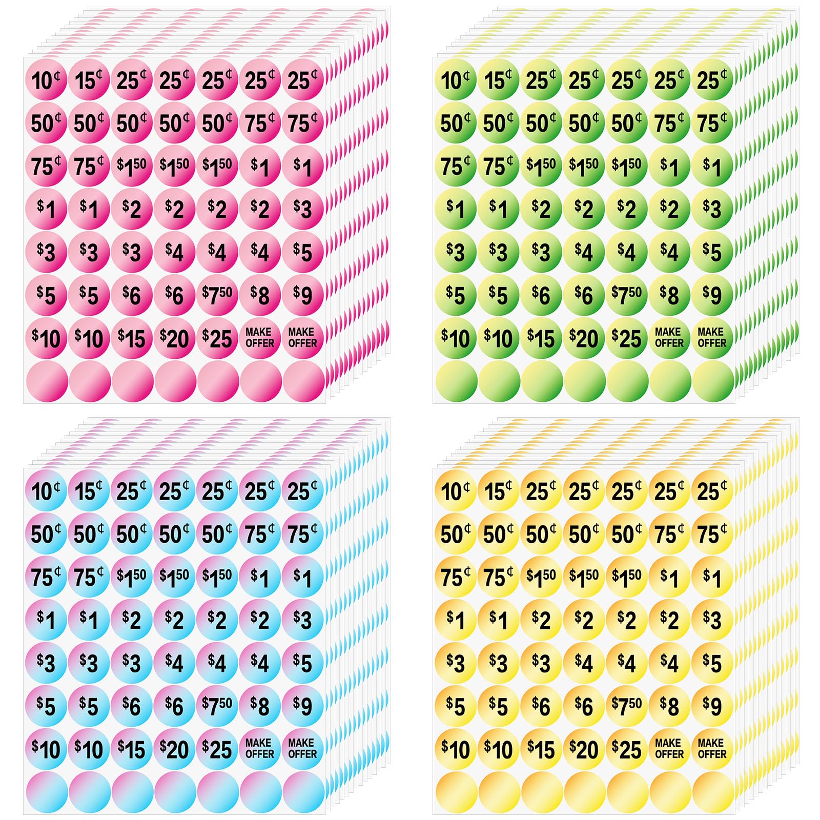 Gicare 1344 Pcs Garage Sale Stickers, Yard Sale Price Stickers, 3/4" Round Colors Price Tag Labels, Pre-Priced Dollar Price Labels Stickers for Garage