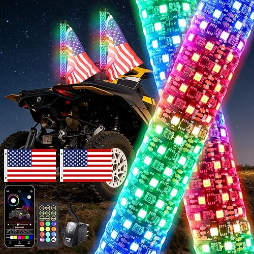 2 piezas 2 pies de luces de látigo gruesas UTV con interruptor de palanca, látigos de antena de alta luminosidad lado a lado con dirección/freno y