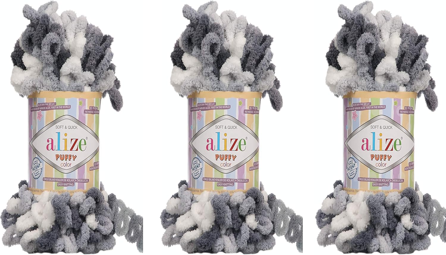 Alize Puffy Color Baby Blanket Yarn Lot of 3skn 300gr 30yds 100% Micropolyester Soft Yarn Hand Knitting Yarn Super Chunky Bulky Woven Worested Yarn (5925)