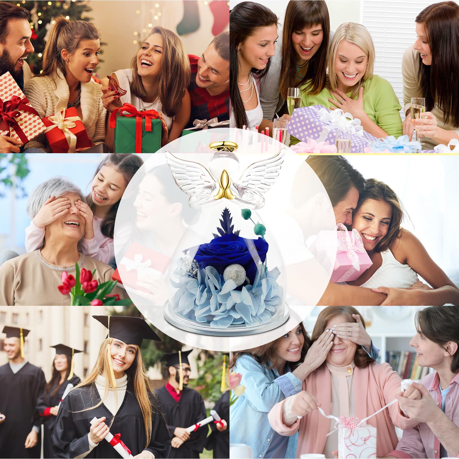 Eaprala Tre Rose Eterna in Vetro Figurine Angelo, Regalo Compleanno per Donne, Regalo Angelo per Lei in Occasione Dell'anniversario, Natale, San Eaprala Tre Rose Eterna in Vetro Figurine Angelo, Regalo Compleanno per Donne, Regalo Angelo per Lei in Occasione Dell'anniversario, Natale, San