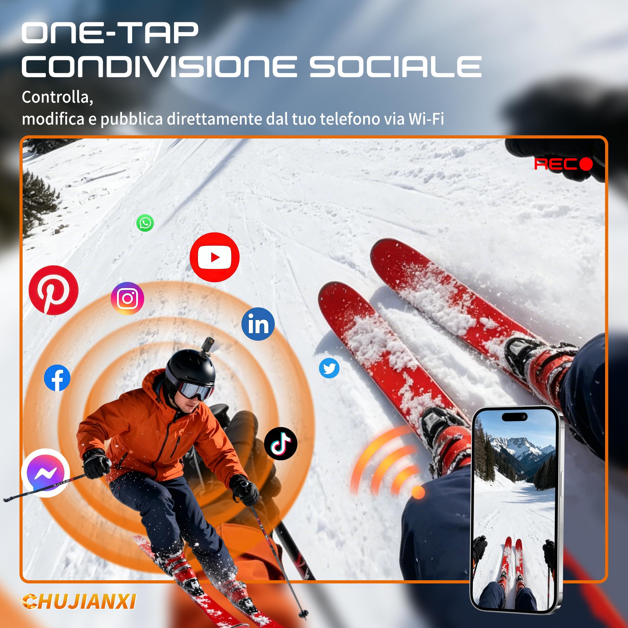 Mini Action Cam 4K, Action Cam WiFi Impermeabile Professionale | Bodycam Magnetica, Telecamera Indossabile, Mini Action Camera per Casco Moto Sci Bici Equitazione MTB Calcio Corsa