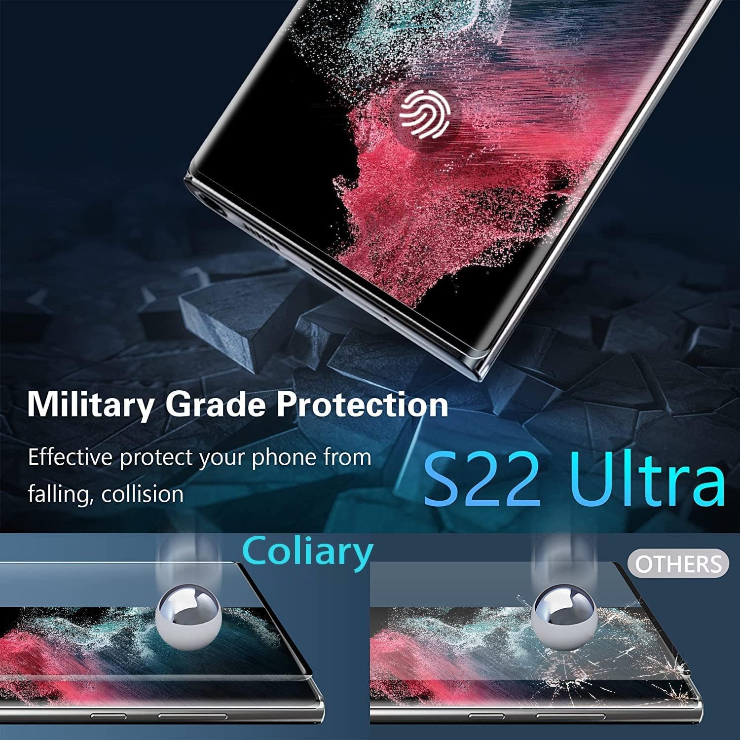 [2+2 Pack]Galaxy S22 Ultra Screen Protector, HD Clear Tempered Glass, Ultrasonic Fingerprint Support, 3D Curved, Scratch Resistant, Bubble-Free for Galaxy S22 Ultra 5G Glass Screen Protector