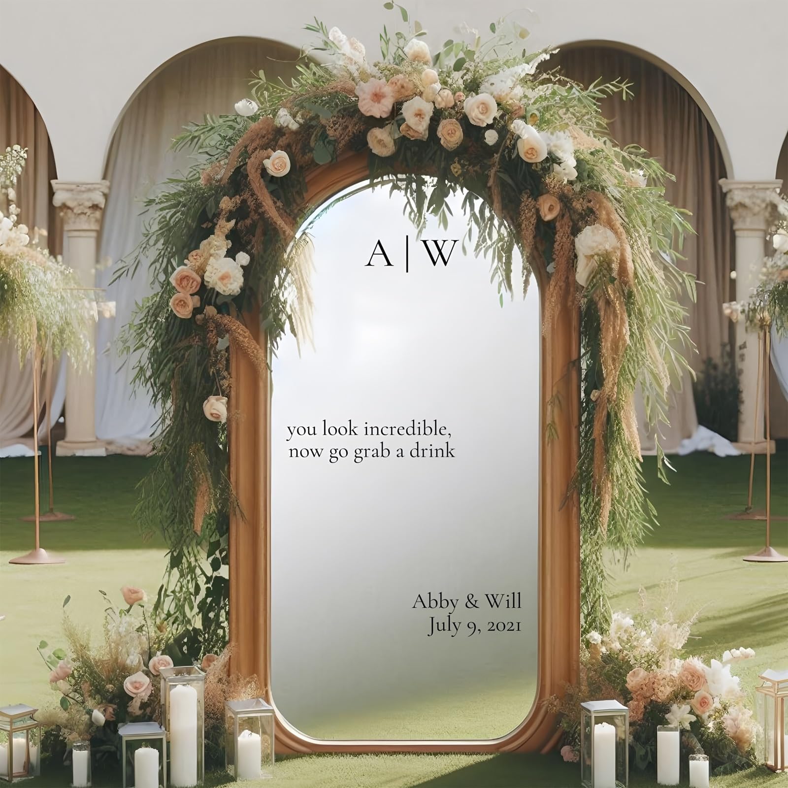 Custom Vinyl Mirror Stickers, Wedding Decals Personalised Wall Sticker Wedding Sign Reception Decoration