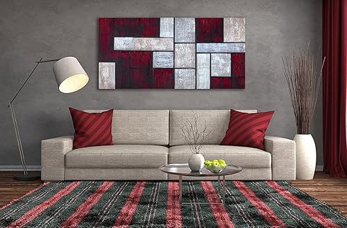Miniatura 3 de Lienzo de cuadros abstractos grandes pintados a mano, pintura al óleo moderna de color rojo oscuro, obra de arte con textura pesada para sala de