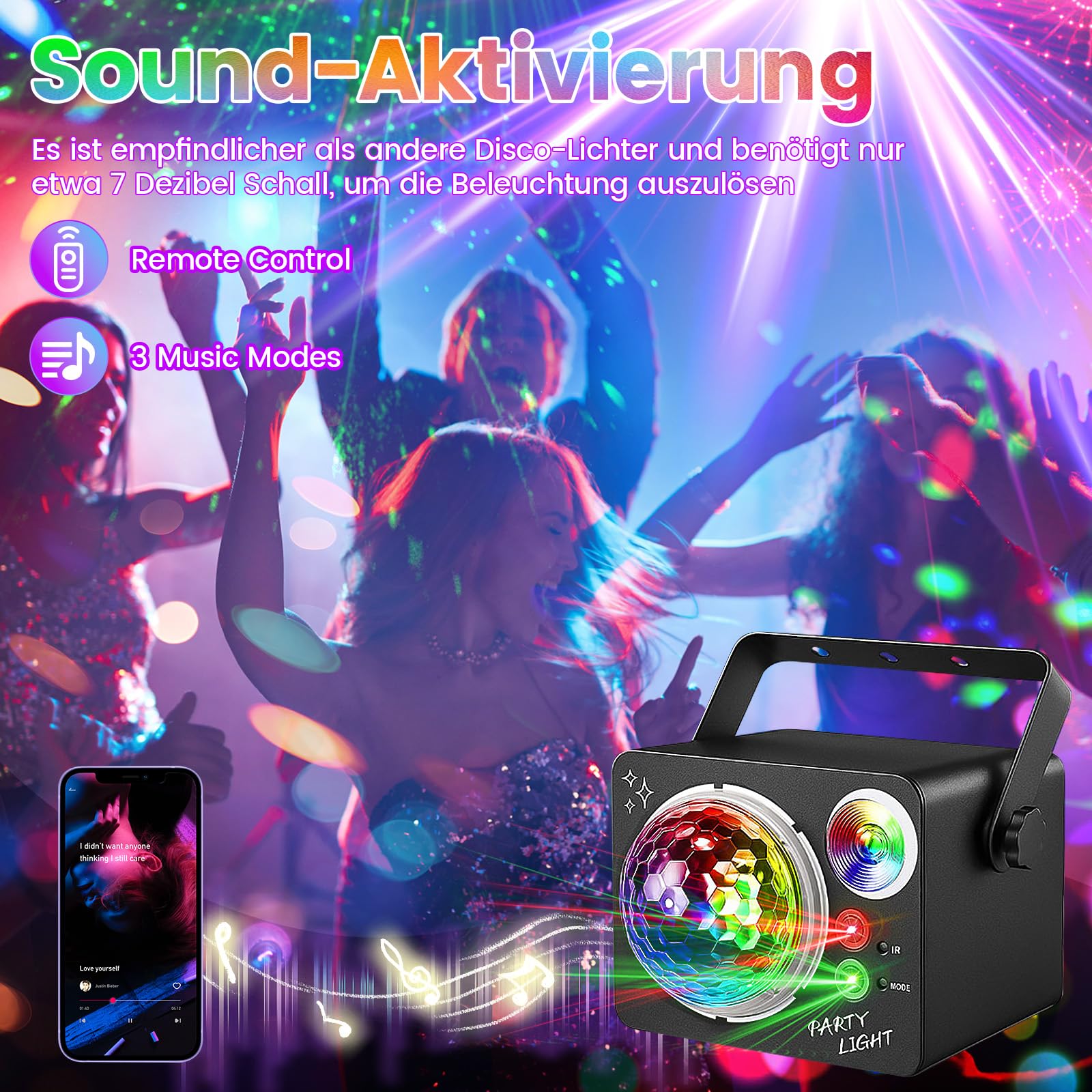 Sfera da discoteca 4 in 1 controllata dalla musica da discoteca con telecomando, LED discoteca luci da discoteca per feste, bar, matrimoni, Halloween, Natale, compleanni