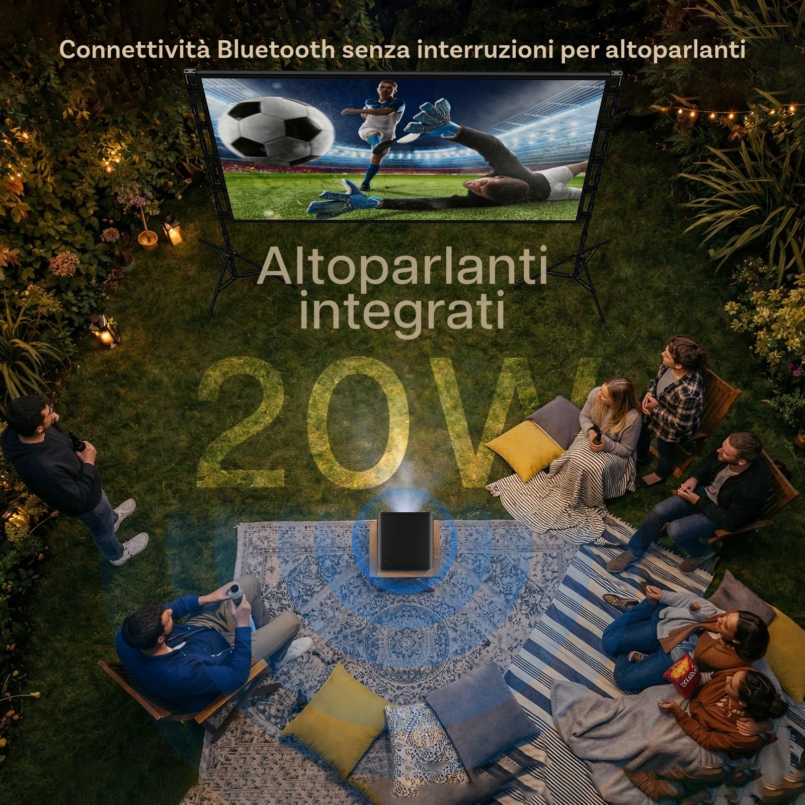 Proiettore 1080P Nativo WiFi & Bluetooth con Schermo 100 Pollici e Supporto – 4K Supporto, 900 ANSI, Correzione Keystone Automatica – Per HDMI, USB, iOS & Android – 50–300 Pollici – Di MMOBIEL