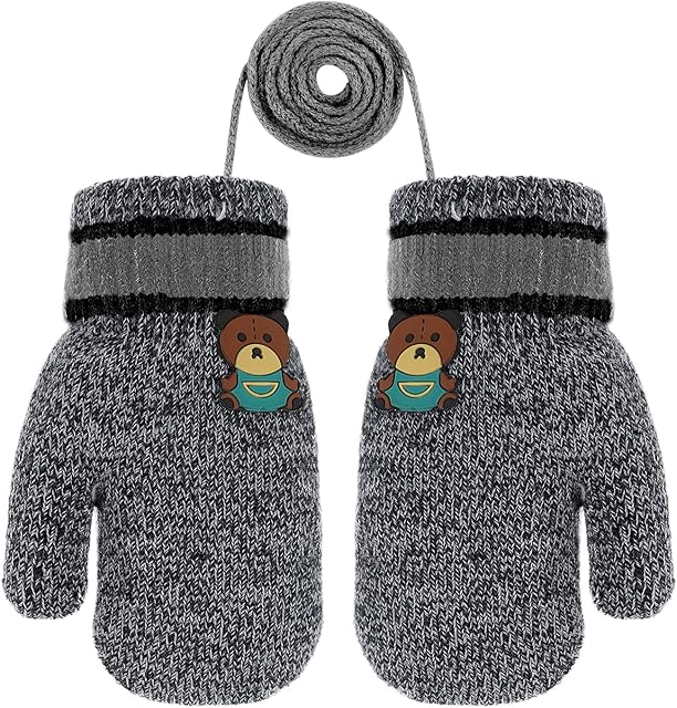Girls Boys Cute Fox Knitting Short Full Finger Gloves Toddler Kids Winter Thermal Plush Lining Cycling Camping Gloves Mitten for 1-3 Yrs
