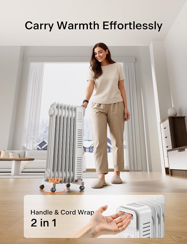 Pelonis Oil Filled Radiator Heater for Large Space, 2025 Upgraded, Space Heaters with 1500W Quiet Warmth Radiant Heater, 3 Heating Modes, Overheat & Tip-Over Protection, Adjustable Thermostat, White by PELONIS - Image 7