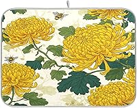 Vista 1 de Tapete de secado de platos para encimera de cocina, tapete de secado de cocina de 18 x 24 pulgadas, abejas y crisantemos de otoño, tapete escurridor