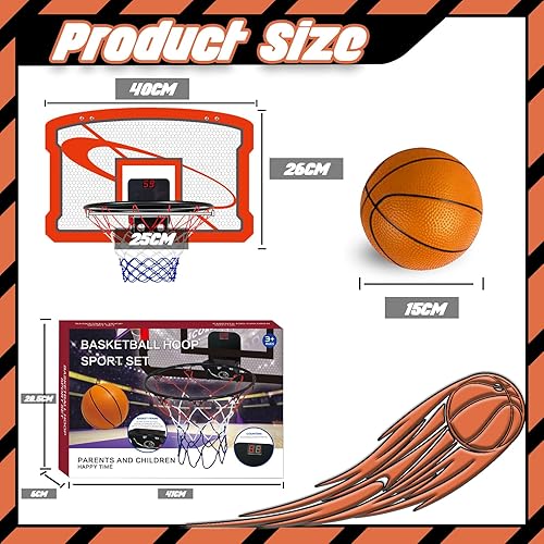 Miniatura 8 de TEUVO Aro de baloncesto para interiores para niños y adultos, mini aro de baloncesto con marcador electrónico, 4 bolas sobre la puerta, mini aros