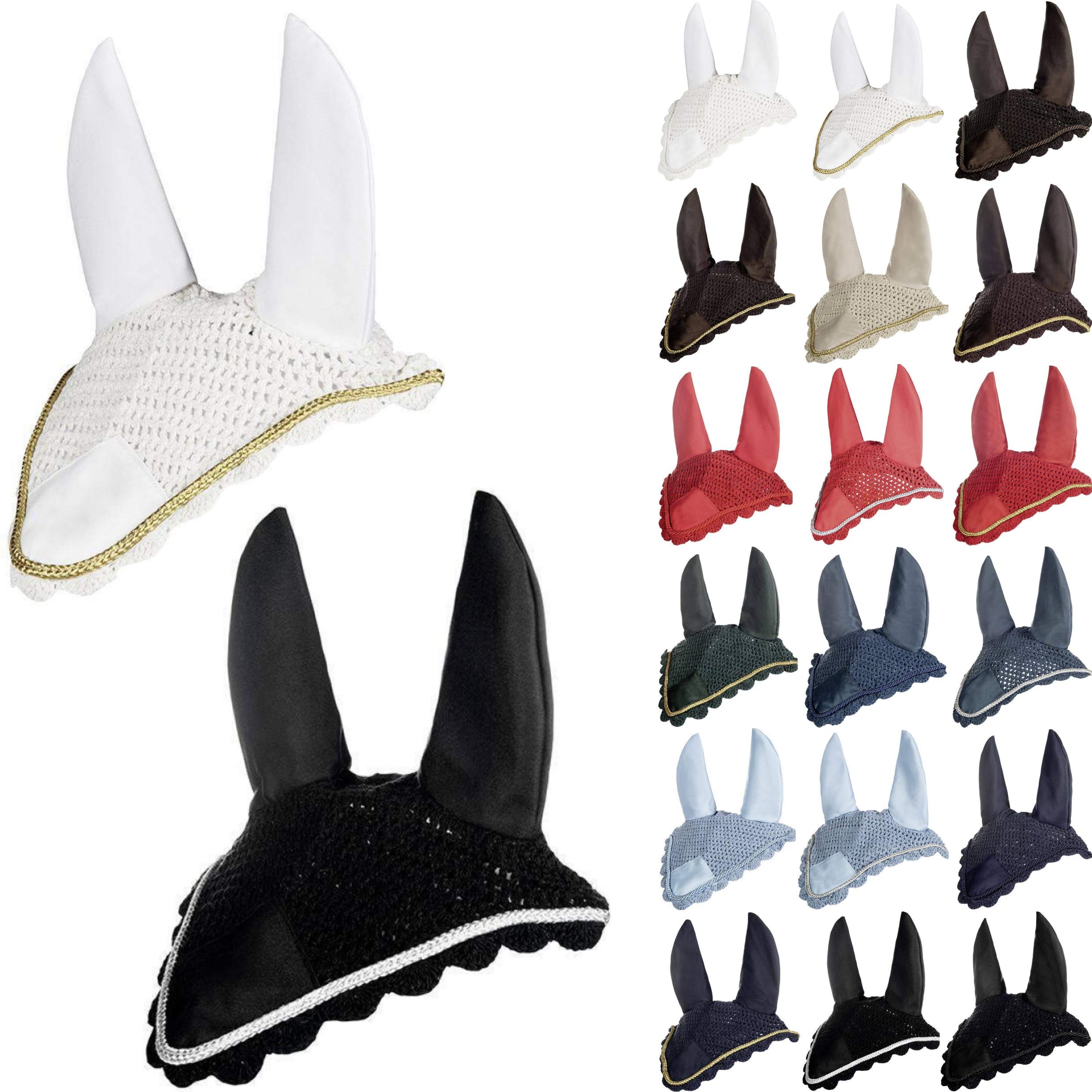Cloche anti-mouches HKM bonnet cheval marron clair or 3387