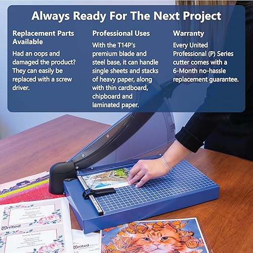 Miniatura 6 de United T18P - Recortadora de papel de guillotina de grado profesional, longitud de corte de 18 pulgadas, capacidad de 40 hojas, azul