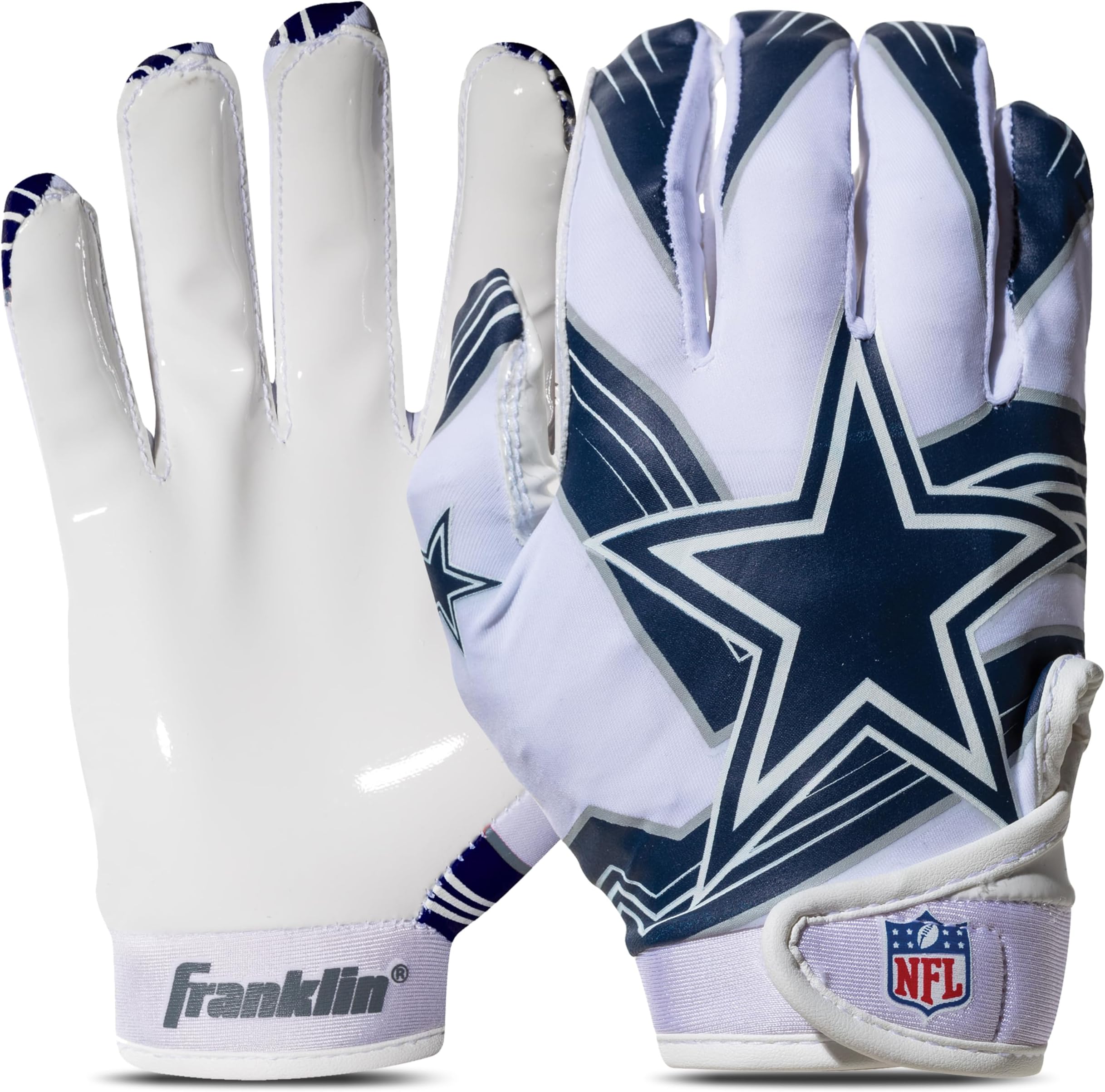 Youth NFL Football Receiver Gloves - Kids Football Gloves Pair - NFL Team Logos and Silicone Palm