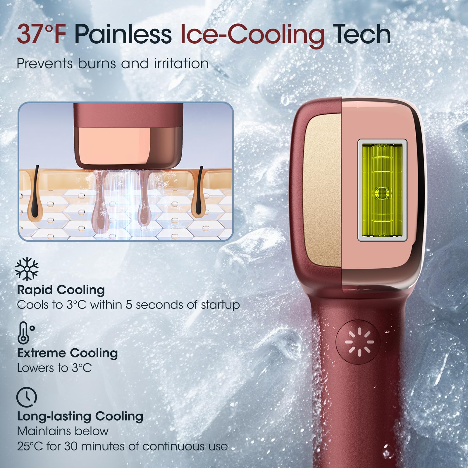 MLAY Dispositivo IPL Depilación con Sistema de Refrigeración de Hielo para Depilación Indolora, Max 20J Energía, 5 Niveles de Energía, Depilación Láser con Modo Automático para Cuerpo, Depilación