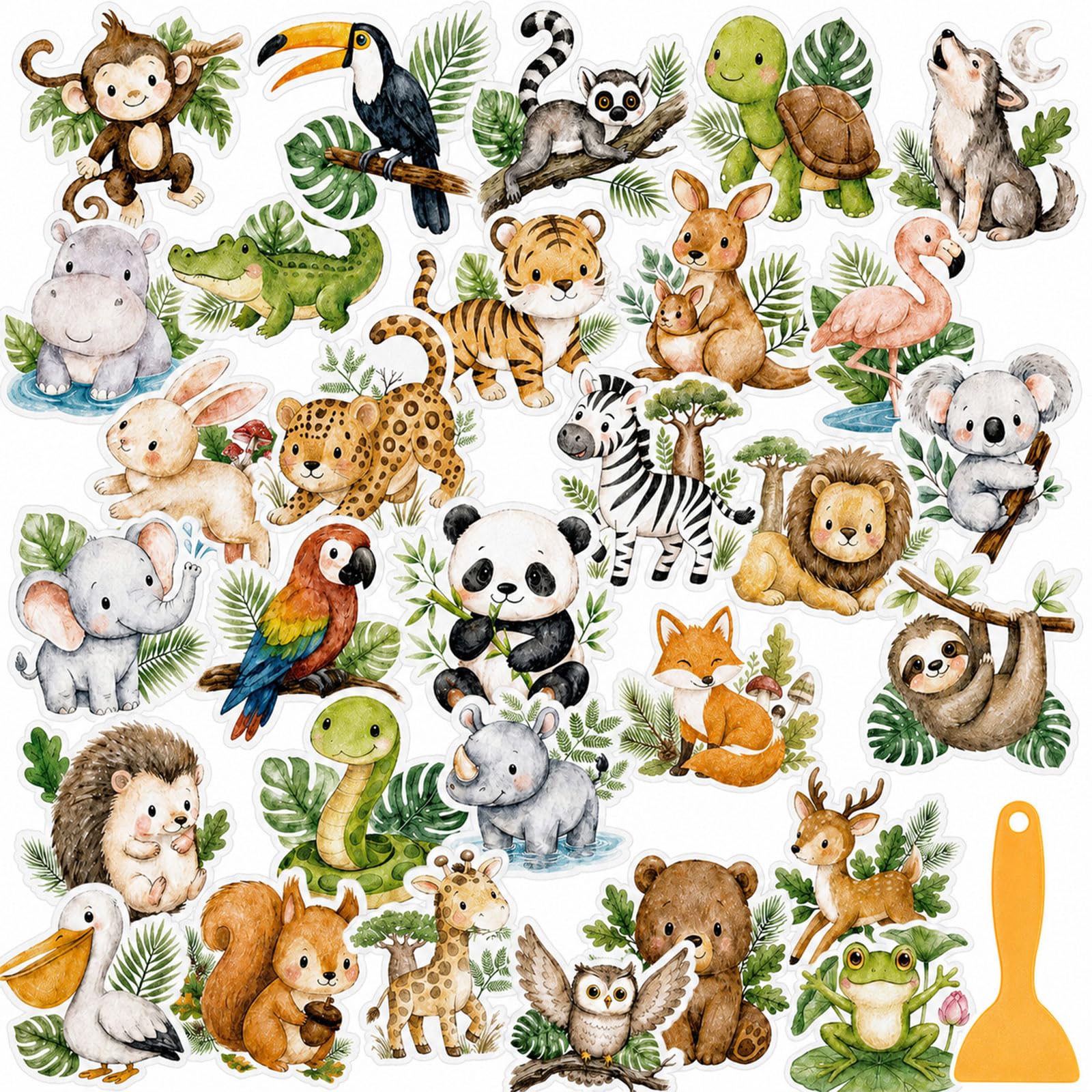 Fullhawl 30 Pcs Safari Animal Non Slip Shower Stickers, Kids Bathtub Safety