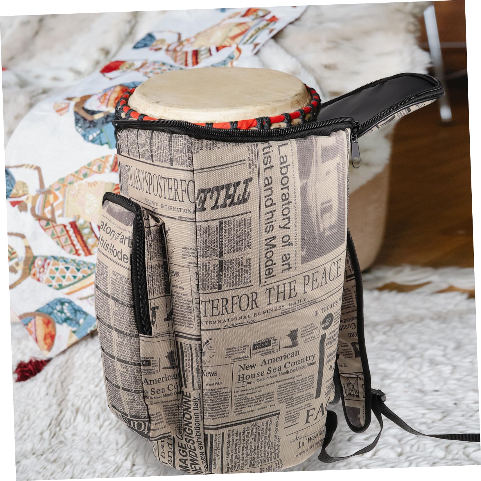BESTonZON Afrikanischer Trommelkoffer - Afrikanische Trommel Tasche - Handgefertigte Trommel Tasche - Schwamm Djembe - Brown
