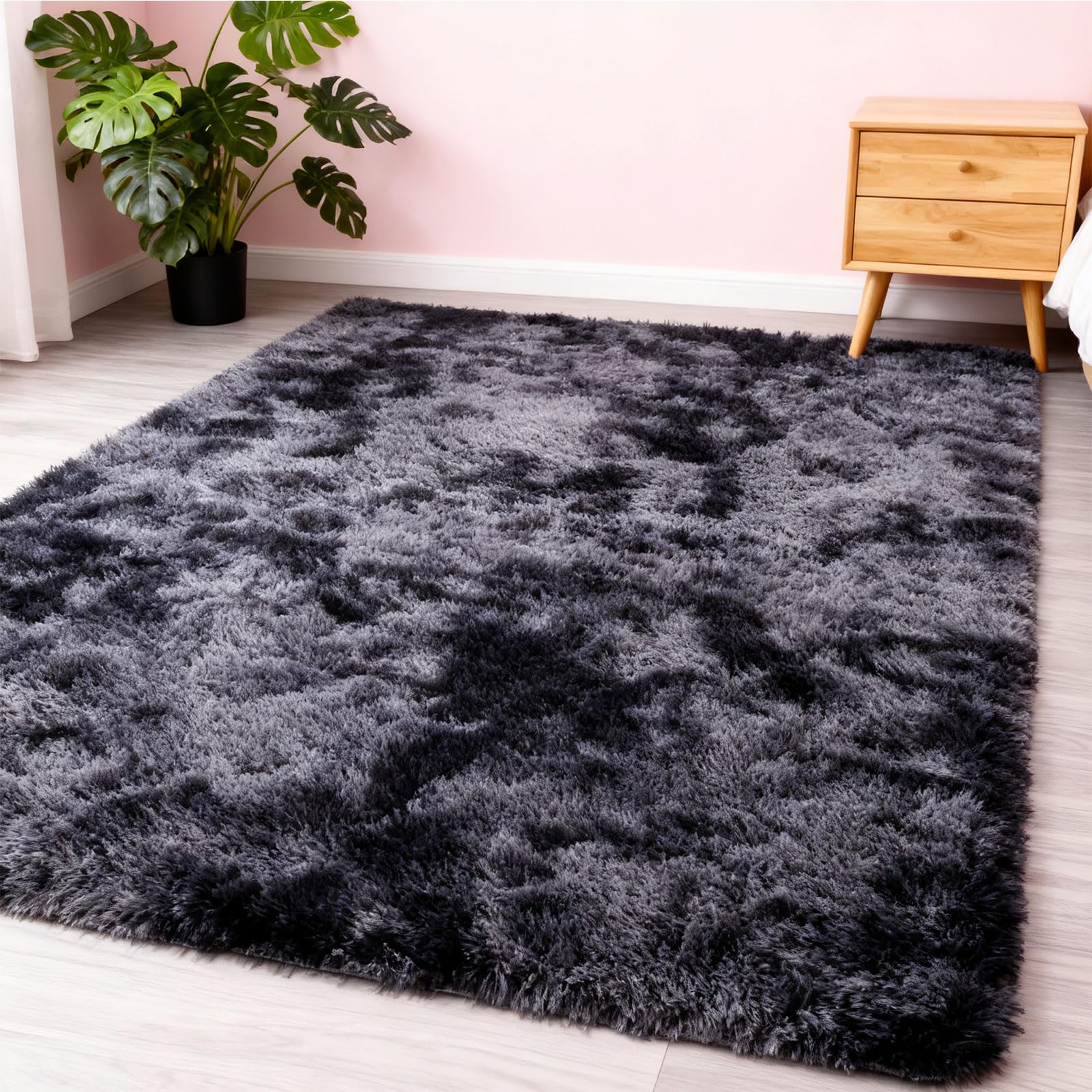 Tapis salon shaggy 110 x 350 cm gris foncé long tapis décoratif de chambre pelucheux