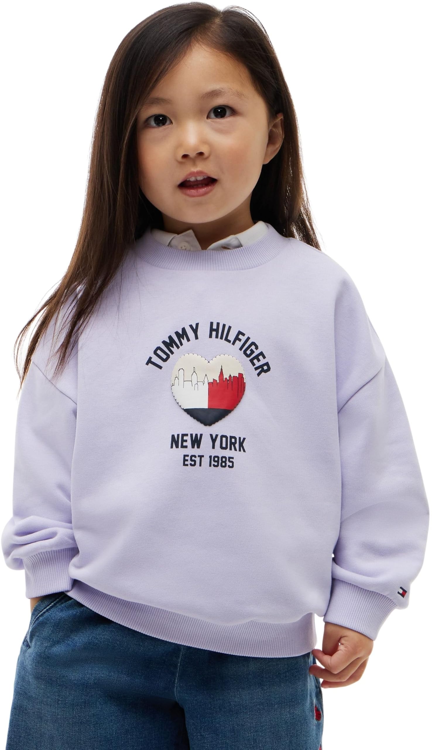 Tommy Hilfiger Kids Gender Inclusive Lu Crewneck Sweatshirt KS0KS00781 Pullover Sweatshirt, Purple, 24 Month