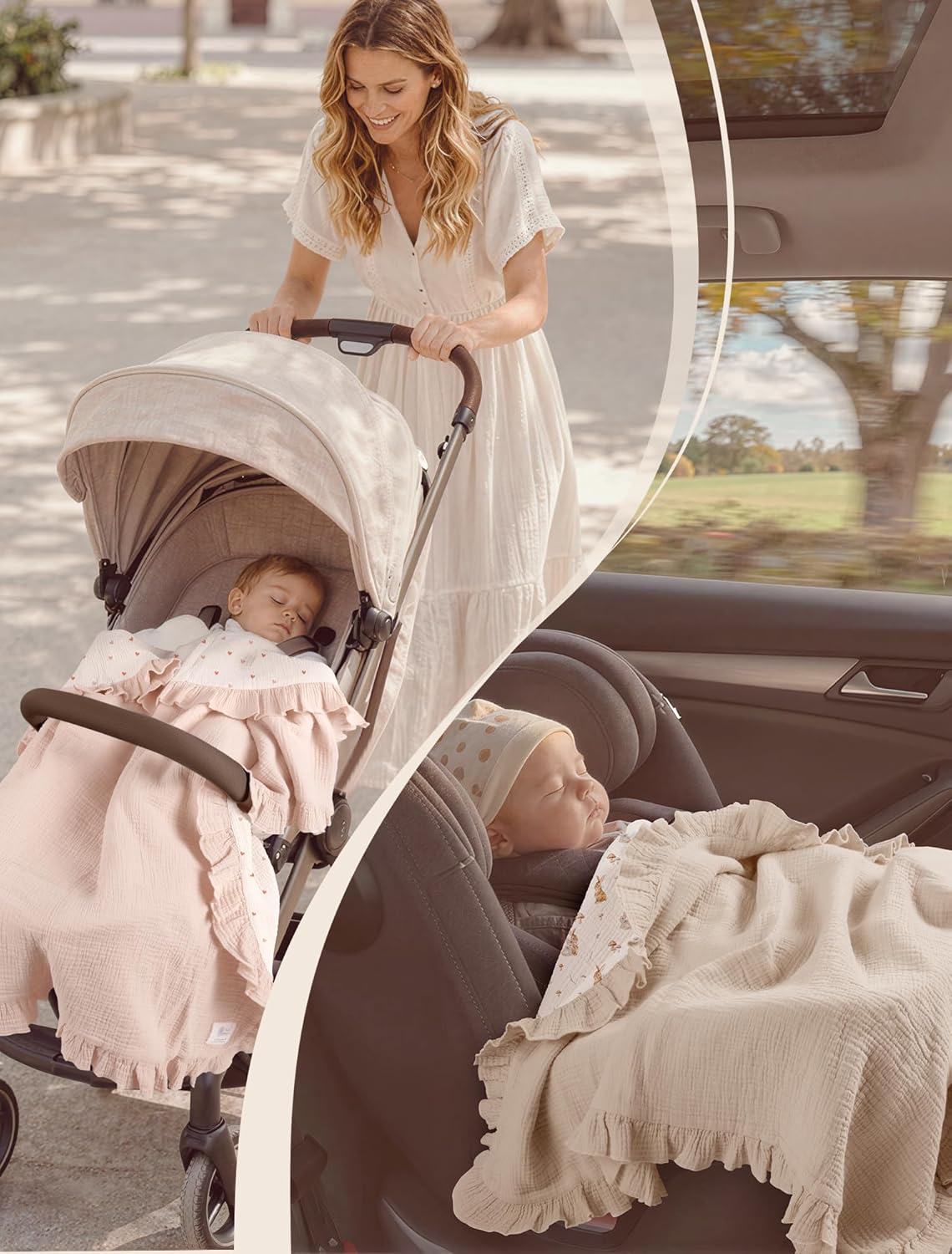 lulumoon Muslin Ruffle Baby Blanket - Soft Breathable 100% Cotton Newborn Wrap for Stroller Travel & Car Seat - Ideal for Photography & Nursery Decoration 40"x36"(Pink Heart)