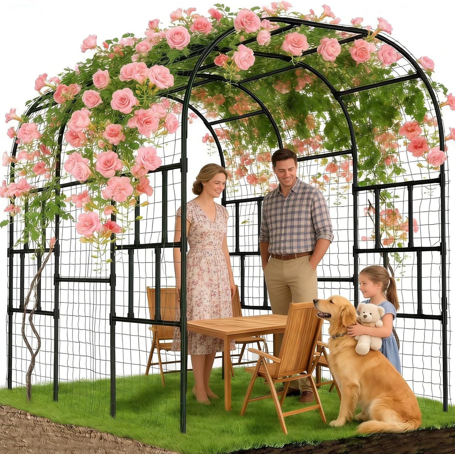 87in H Tall Garden Arch Trellis for Climbing Plants, Large Metal Arbor Trellis Wedding Arch for Ceremony, Black Garden Archway Trellises Decoration for Lawn, Patio, Backyard