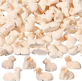 Wesiti 50 Mini Sheep Figurines Miniature Resin Sheep Figurine Lamb Statue Cute Animal Miniature Little Decor for Home Christmas Christian Gift Fairy Outdoor DIY Garden Moss Micro Landscape Ornament