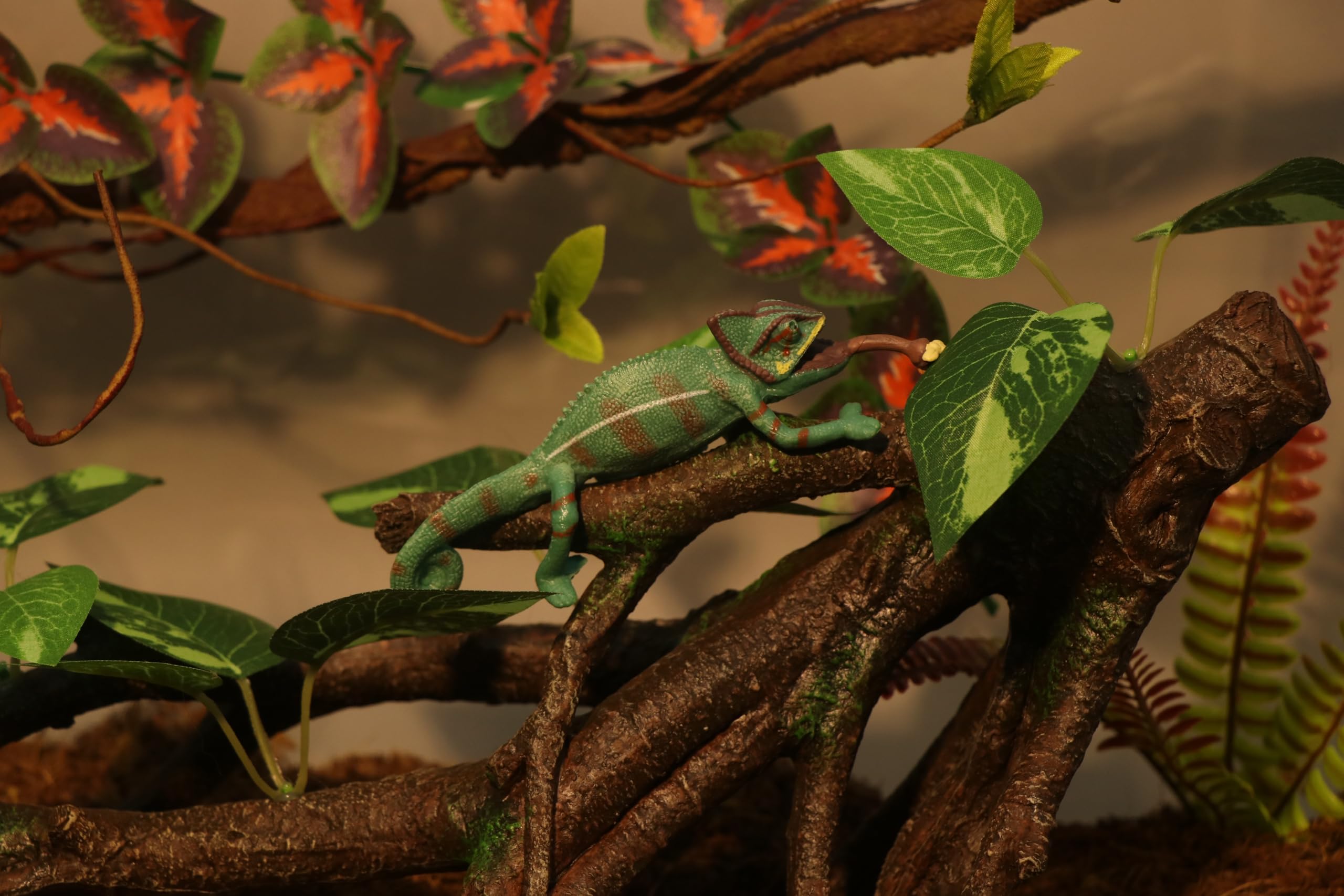 AQUA KT Rama trepadora de reptiles, tronco de árbol con hojas para lagarto, dragón barbudo, serpiente, geco, leopardo, camaleón, rana, escalada, terrario, decoración de hábitat