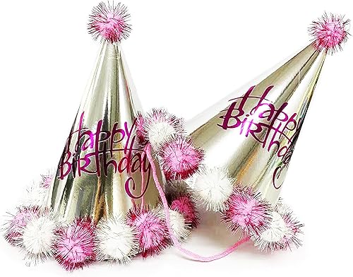 TSJ 10 sombreros de fiesta de cumpleaños, bola de felpa, sombreros de fiesta de papel para niños y adultos