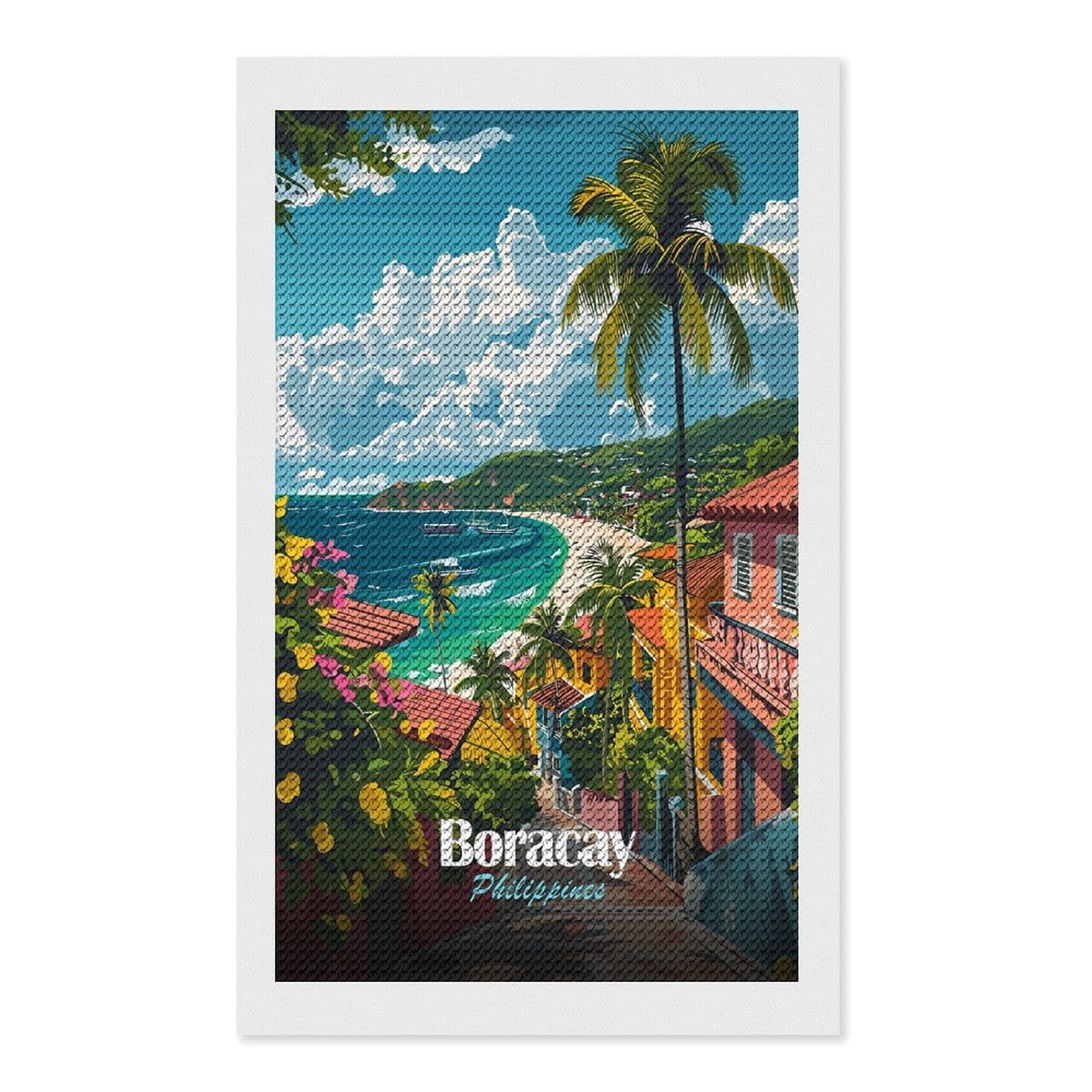 Junmoney Boracay Philippines Tropical Island View Diamond Painting Canvas Kit 12"x20", Adhesive Canvas, Christmas Gift, Full Kit Included, Thoughtful Present