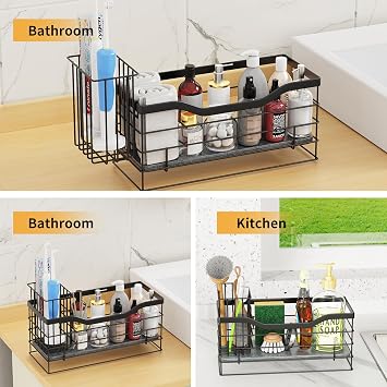 SUS304 Stainless Steel Sink Basket Quick-Drying Diatomaceous Earth Pad, Flexible Brush Holder, Space-Saving Kitchen Sink Organizer