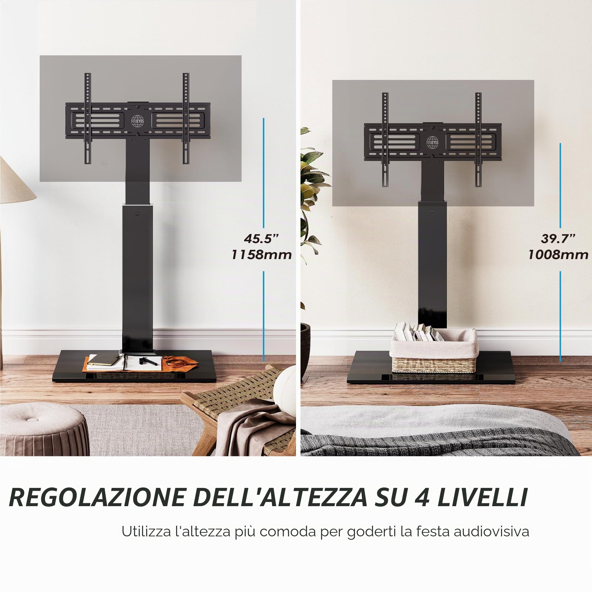FITUEYES Porta TV da Terra per 32-75 Pollici, Supporto TV da Pavimento con Ferro Base, Girevole Supporto TV Max VESA 600x400m