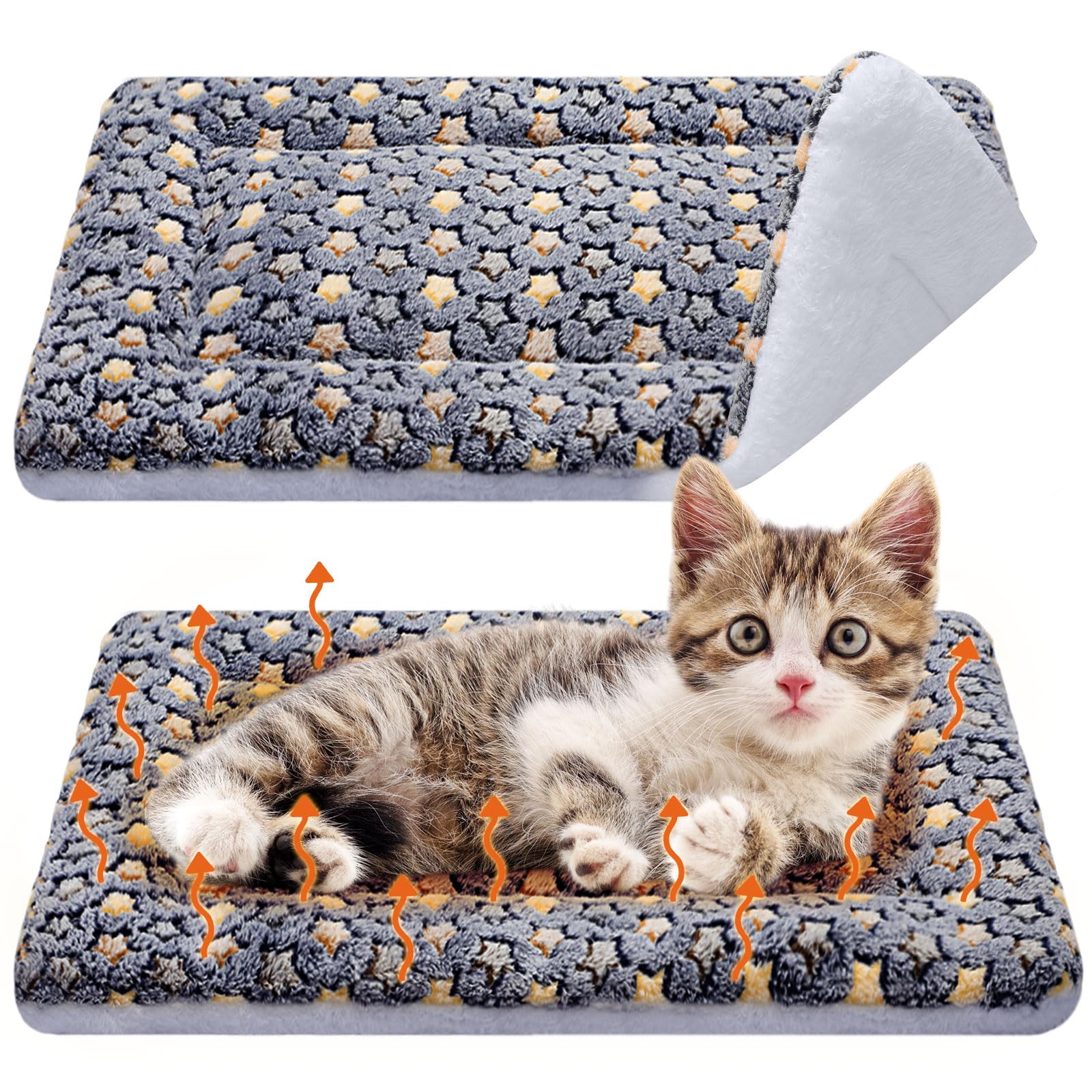 VitalCozy Lot de 2 tapis auto-chauffants pour chat - Réversibles, lavables en machine - Réfléchissent la chaleur du corps - Couverture thermique pour chat sauvage et d'intérieur (gris foncé, 53,3 x