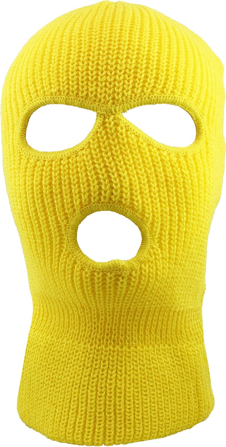 KBH-16 YEL Three Hole Mask Winter Knit Ski Hat Ribbed Beanie Balaclava Yellow at  Men’s Clothing store